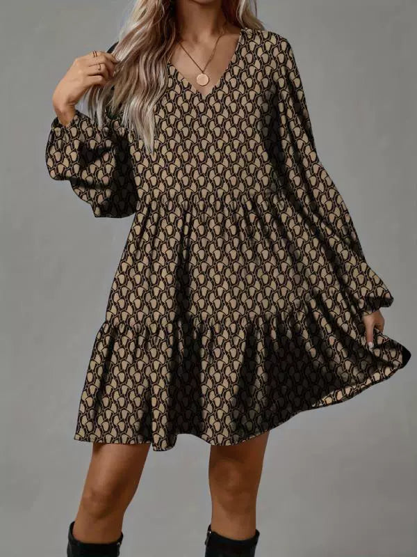 Amazon 2026 European and American Cross-border Spring New Style Plus Size Irregular Print Elegant Dress