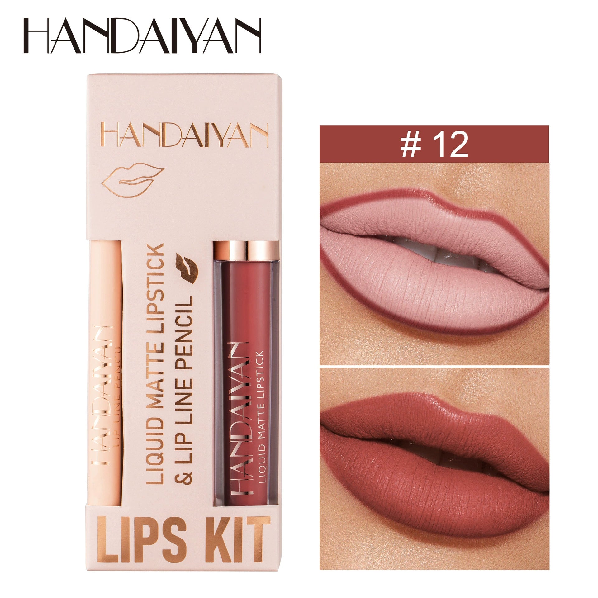 Cross-Border Lip Liner Lip Glaze Set Handaiyan Waterproof Non-Stick Cup Velvet Matte Lipstick Lip Liner Set
