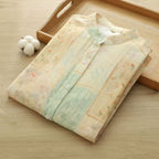 2025 Autumn Korean Style Irregular Printed Shirt Women's Loose and Easiest for Match Double-Layer Cotton Yarn Floral Shirt French Shirt