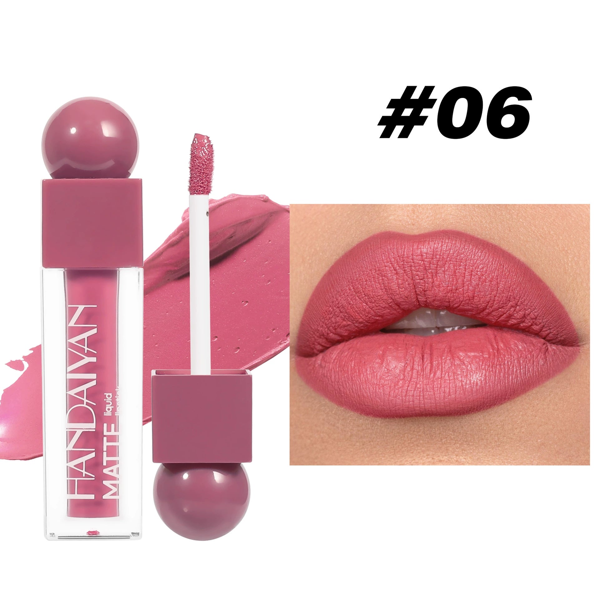 Cross-Border 6-Color Matte Lip Glaze Square Tube Lipstick Waterproof Non-Stick Cup Non-Fading Handaiyan Matte Lip Glaze Lip Gloss