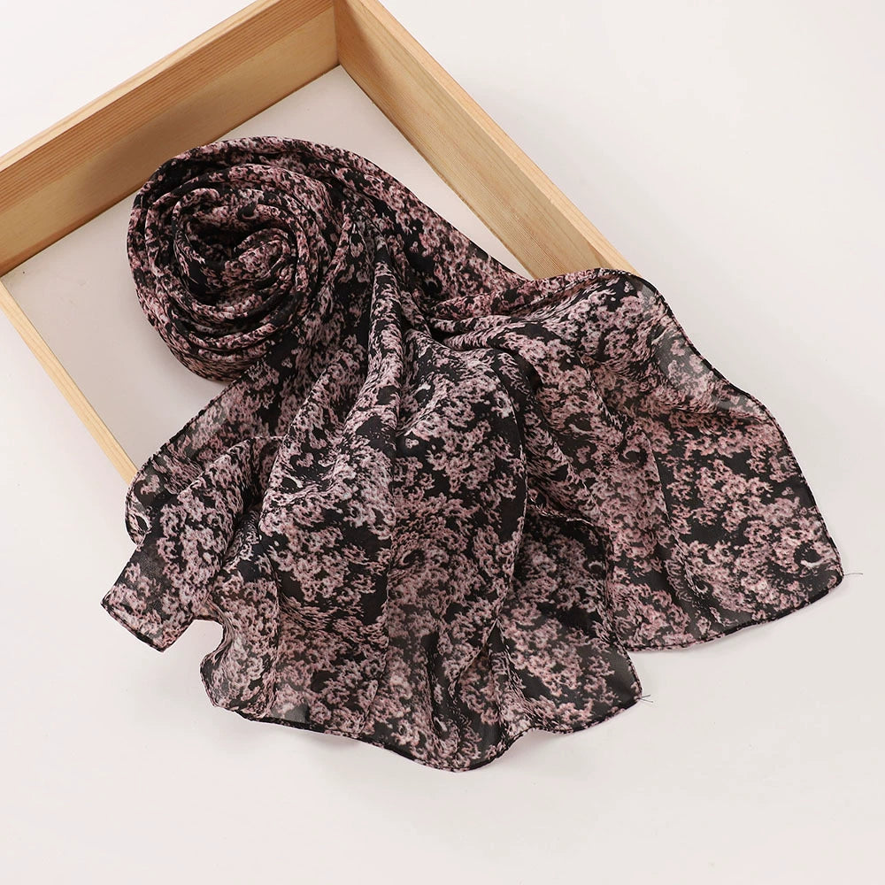 New Malaysian Pearl Chiffon Silk Scarf Rose Print Hijab Hui Turban Gauze Scarf Wholesale
