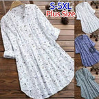 2019 Amazon AliExpress Explosions Women's Shirt New Cotton and Linen Floral Long Loose Shirt