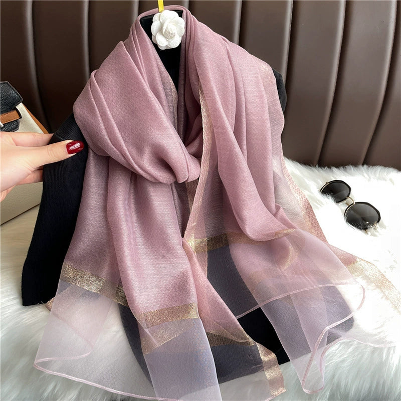 New Korean style solid color all-match silk scarf women's long scarf gold silk sequined silk wool scarf spring and autumn sun protection shawl batch