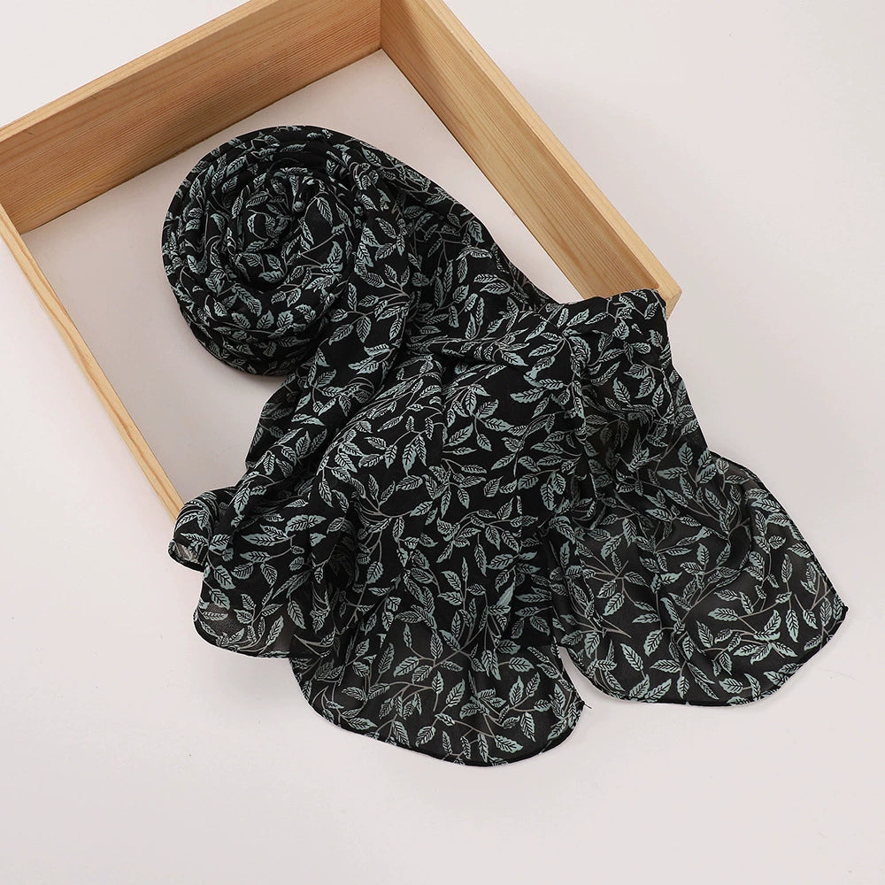 New Malaysian Pearl Chiffon Silk Scarf Rose Print Hijab Hui Turban Gauze Scarf Wholesale