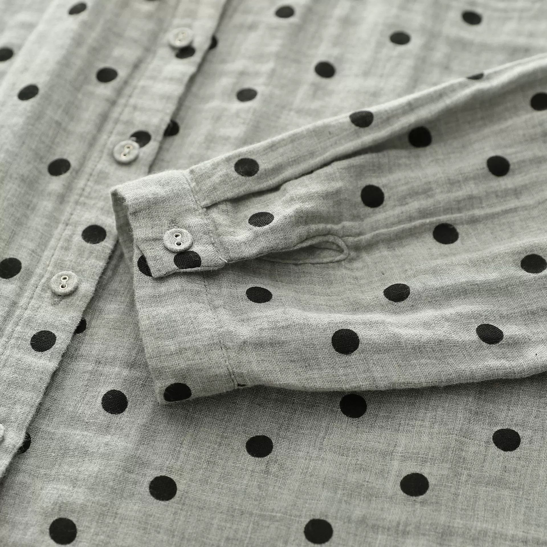 Factory Direct Sale Japanese Retro Polka Dot Print Artistic All-Cotton Double-Layer Gauze Shirt for Women Cotton Gauze Doll Collar Shirt