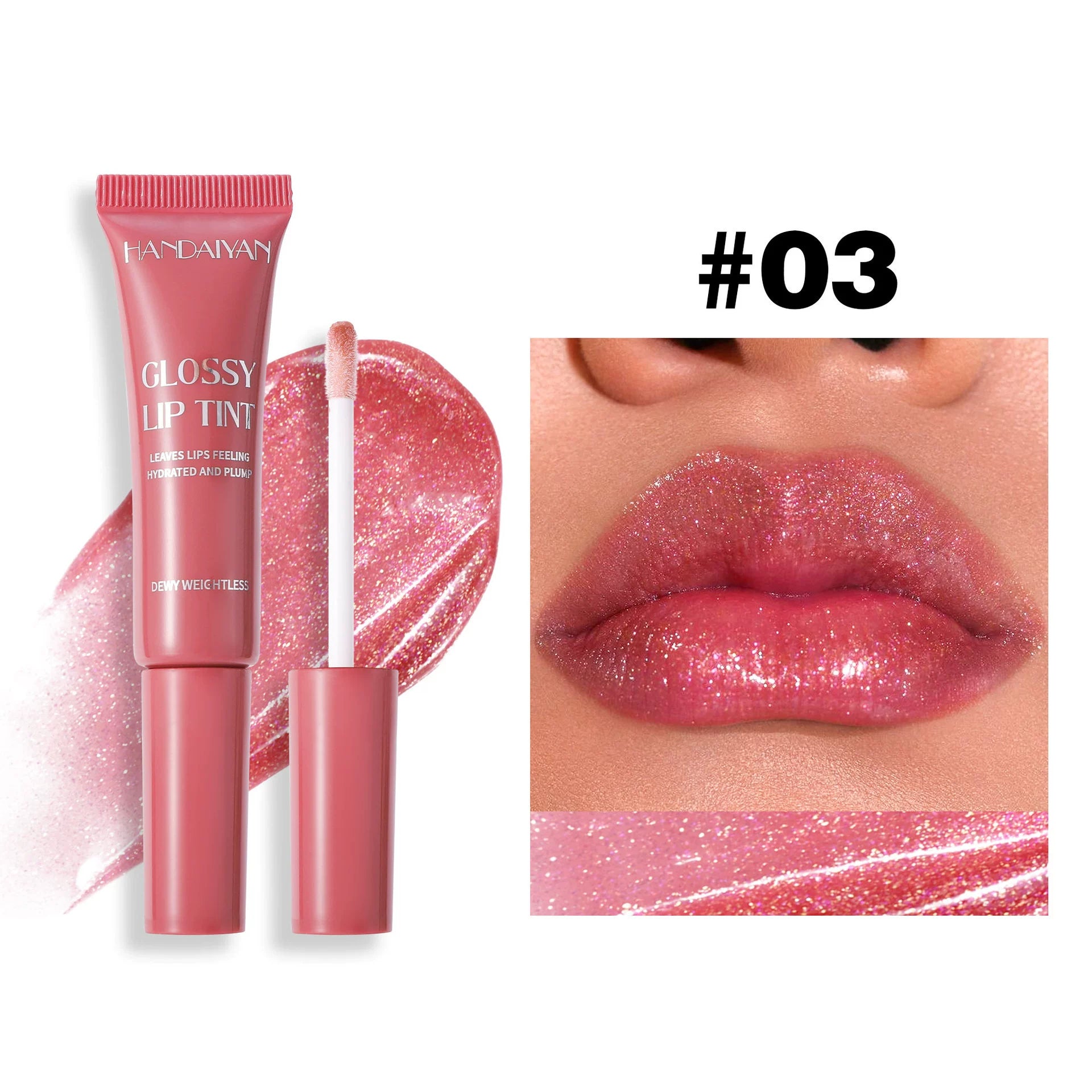 Tube Lip Gloss Moisturizing and Hydrating Cross-Border In-Stock Handaiyan Lip Gloss Lip Color Pearlescent Lip Oil Tube Lip Gloss