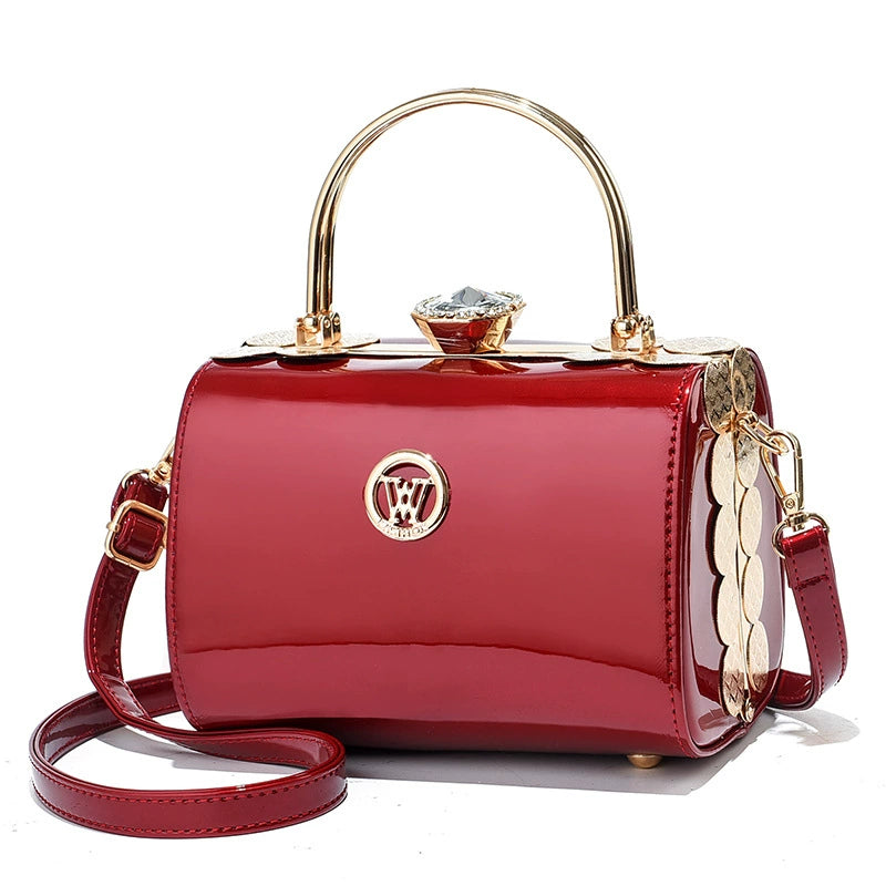 [Foreign Trade Recommendation] Fashionable Bright Leather Steel Armor Bag 2025 Autumn New Satchel Bridal Bag European and American Single Shoulder Diagonal