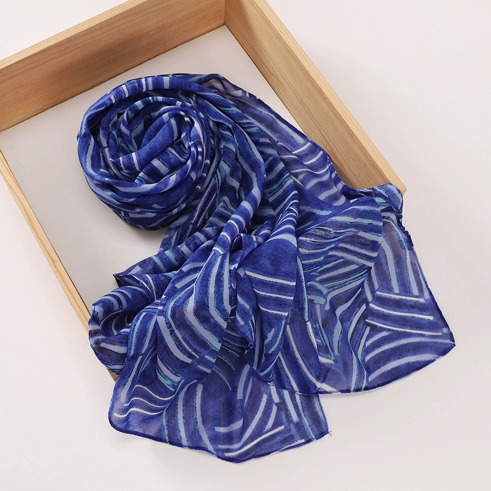 New Malaysian Pearl Chiffon Silk Scarf Rose Print Hijab Hui Turban Gauze Scarf Wholesale