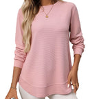 Women's Autumn and Winter New Loose Waffle Casual Versatile T-Shirt Knitted Long Sleeves