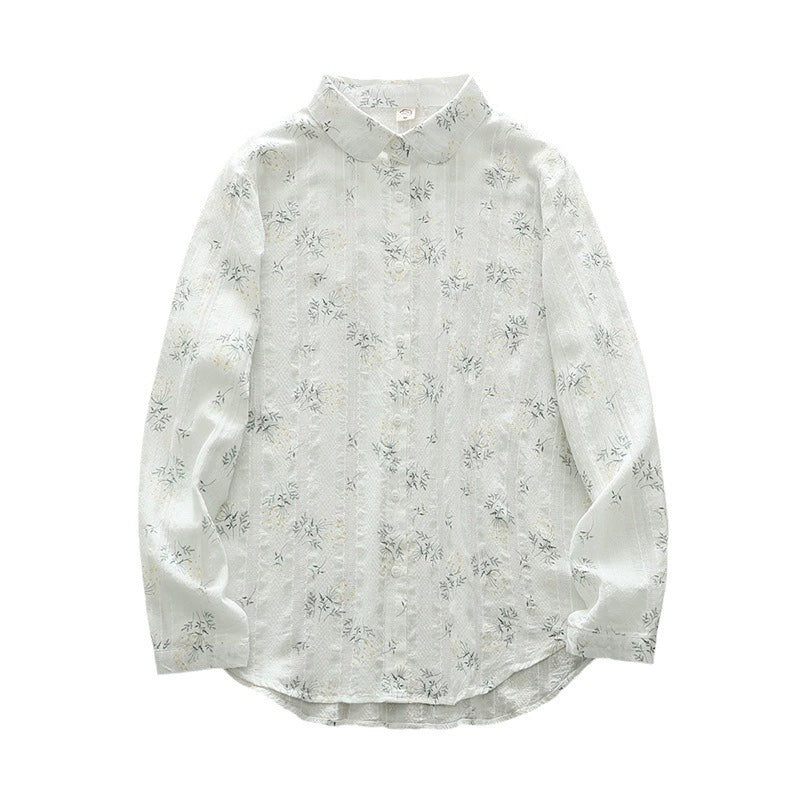 2025 Spring and Autumn New Fresh Style Floral Print Cotton Shirt Women's Long Sleeve Lapel Commuter Printed Shirt Top