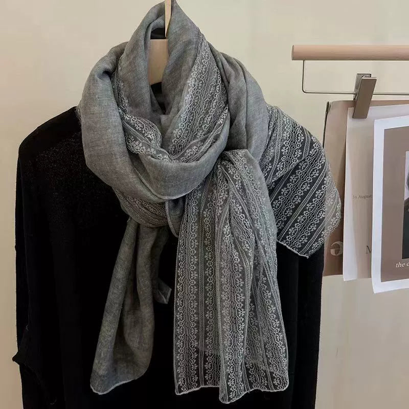 French lace cotton and linen scarf Spring and Autumn new artistic shawl women's autumn and winter thin scarf fashion scarf winter