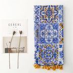Scarf Thin Foreign Trade Cross-border Export Silk Scarves Spring and Summer Color Bohemian Blue Window Flower Bali Yarn Tassel Shawl