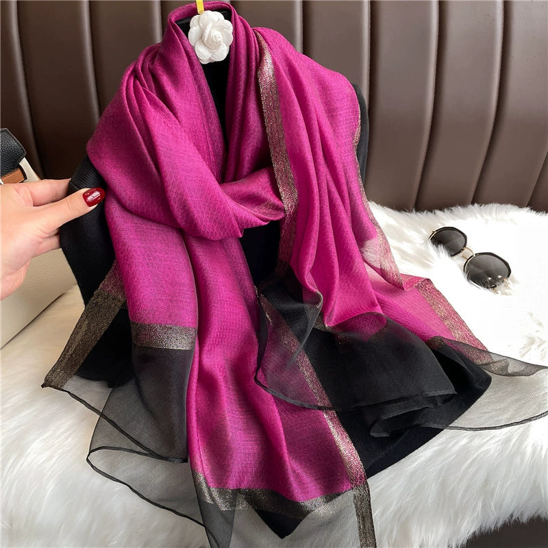 New Korean style solid color all-match silk scarf women's long scarf gold silk sequined silk wool scarf spring and autumn sun protection shawl batch