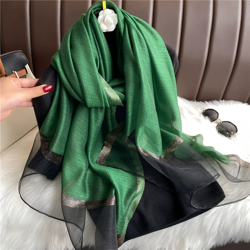 New Korean style solid color all-match silk scarf women's long scarf gold silk sequined silk wool scarf spring and autumn sun protection shawl batch