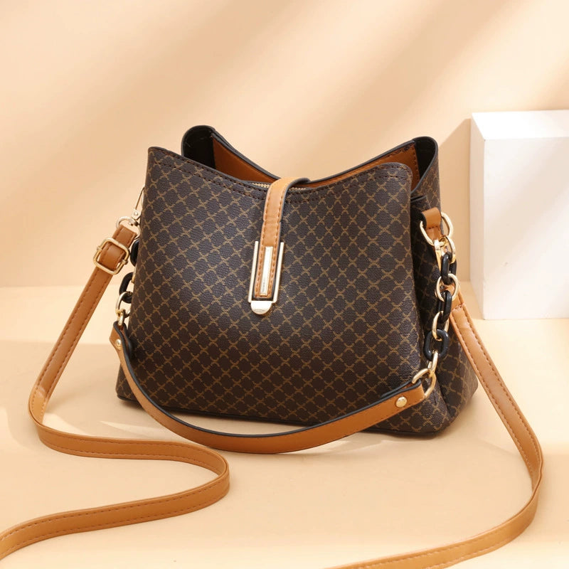 [Drop Shipping Women's Bag] 2025 Autumn and Winter New Bucket Women's Bag Fashionable Printed Shoulder Crossbody Bag Simple Handbag