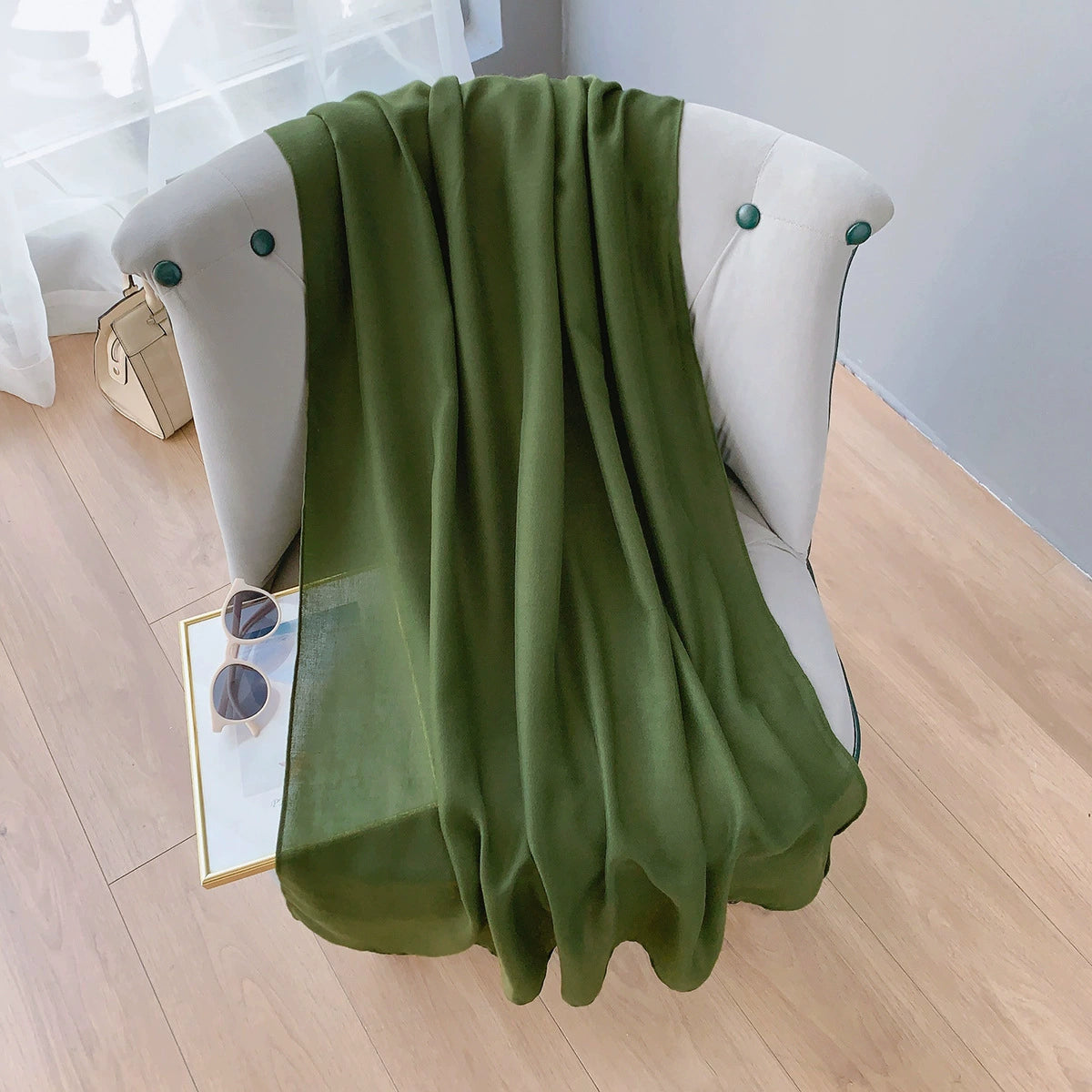 Cotton and Linen Scarf Women's Spring and Summer Artistic Korean-style Long Solid Color Shawl Thin All-match Neck Protecting Silk Scarf for Air-conditioned Room