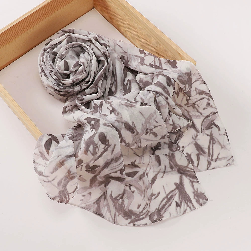 New Malaysian Pearl Chiffon Silk Scarf Rose Print Hijab Hui Turban Gauze Scarf Wholesale