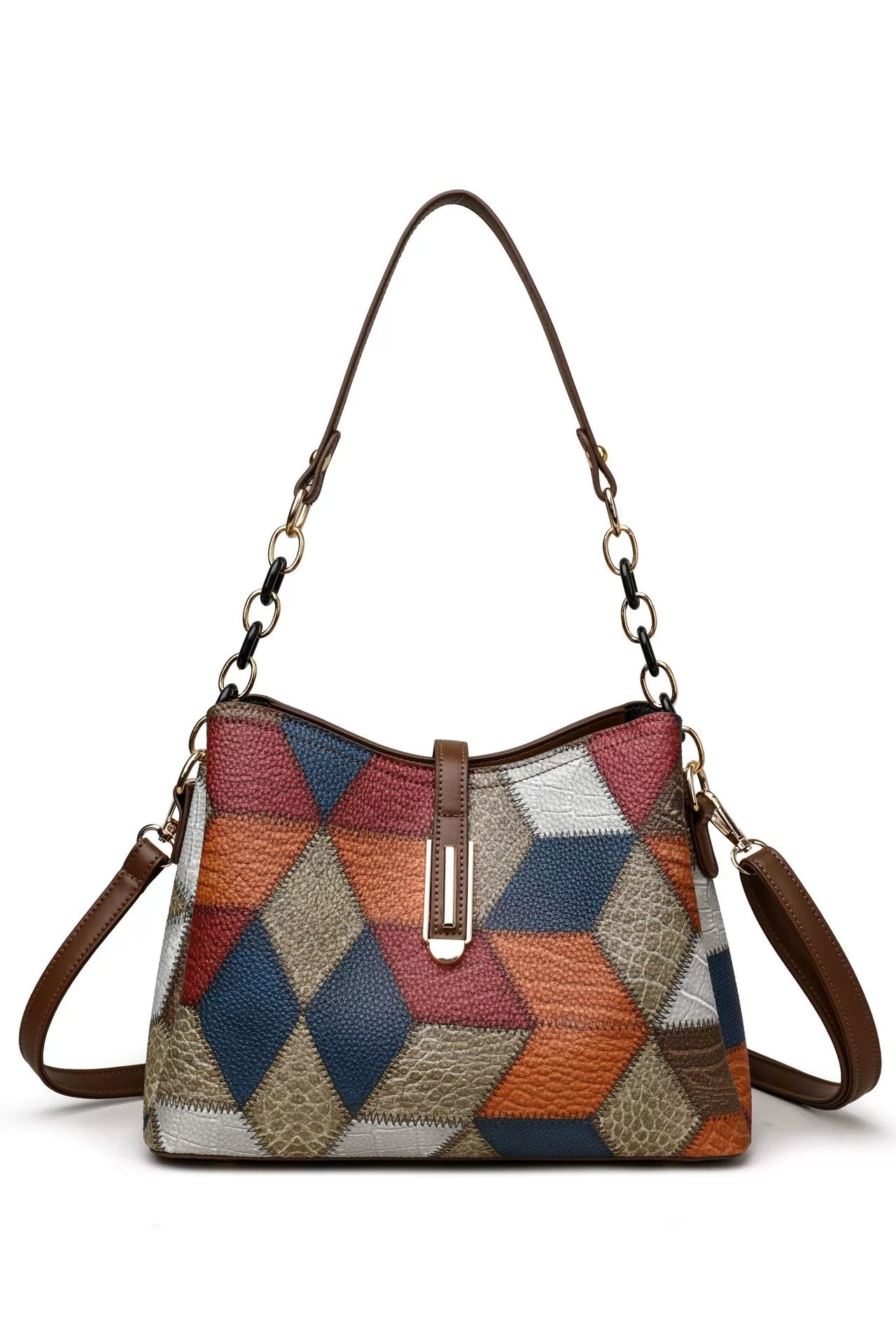 Vintage Single-Shoulder Crossbody Mom Bag 2026 New Color-Blocking Large-Capacity Handbag Set for Middle-Aged Women