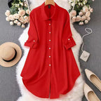 【】2024 Cross-Border New Product Amazon Chiffon Shirt with Five-Quarter Sleeves, Loose Button-Down Mid-Length Shirt with Seven-Quarter Sleeves