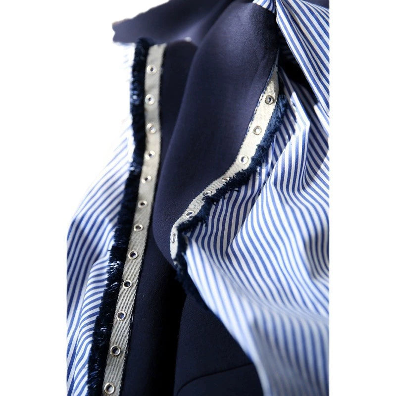 Foreign Trade Women's Clothing Japan and South Korea Spring and Autumn New Long Sleeve Top Air Cotton Round Neck Striped Stitching Shirt Pullover Sweat