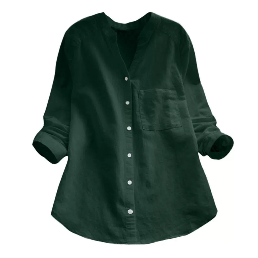 2025 New Spring & Fall Wish Retro Cotton and Linen Shirt Loose Pure Color Casual Shirt