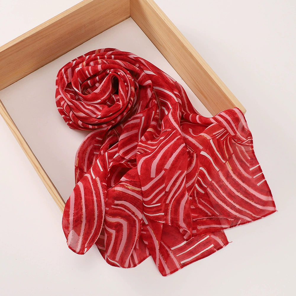 New Malaysian Pearl Chiffon Silk Scarf Rose Print Hijab Hui Turban Gauze Scarf Wholesale