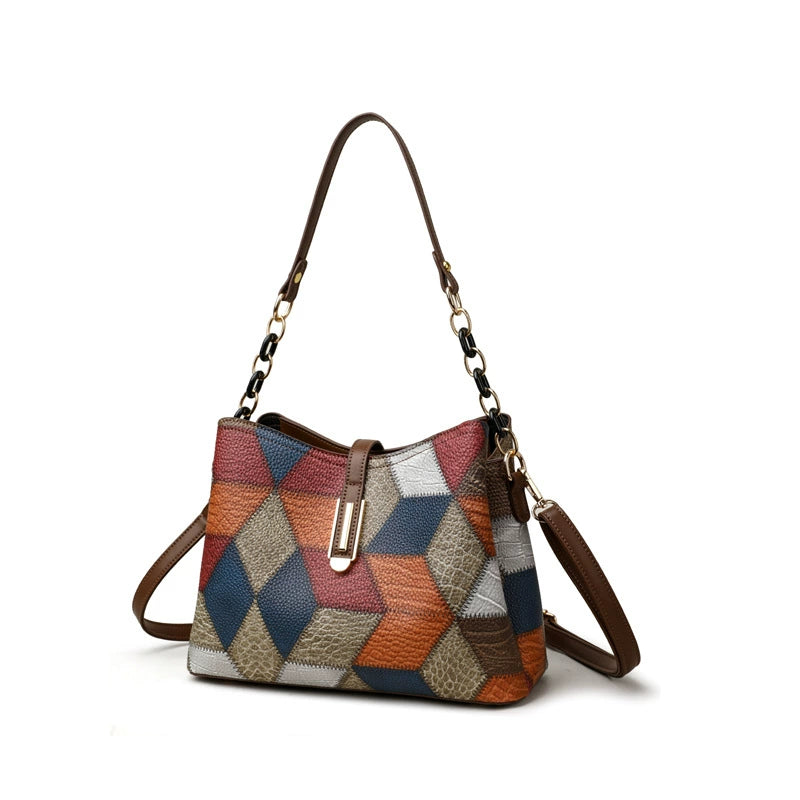 Vintage Single-Shoulder Crossbody Mom Bag 2026 New Color-Blocking Large-Capacity Handbag Set for Middle-Aged Women