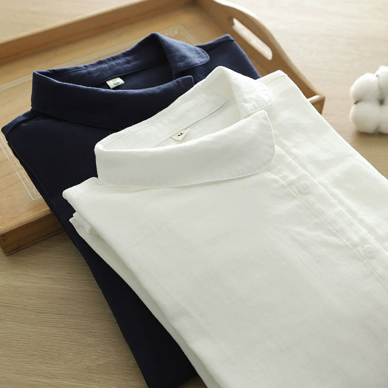 2024 Spring and Autumn New Style Casual Literary Small Round Neck Solid Color Double-Layer Yarn Long Sleeve Easiest for Match Shirt Women's Bottoming Top
