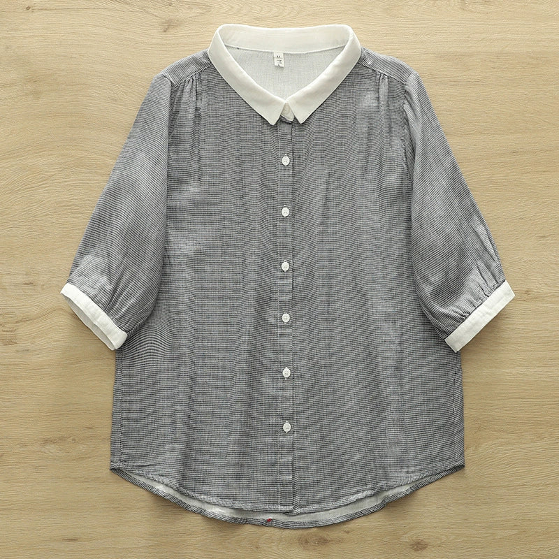 2025 summer new houndstooth plaid printed loose cardigan women's middle sleeve college style seven sleeve shirt wholesale