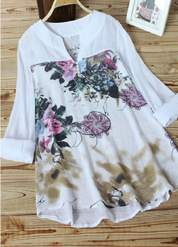 Women's Shirt with Elegant and Stylish Printed Patchwork Design, Pullover Long-Sleeve Top, European and American Style, Loose Fit, Suitable for Commuting
