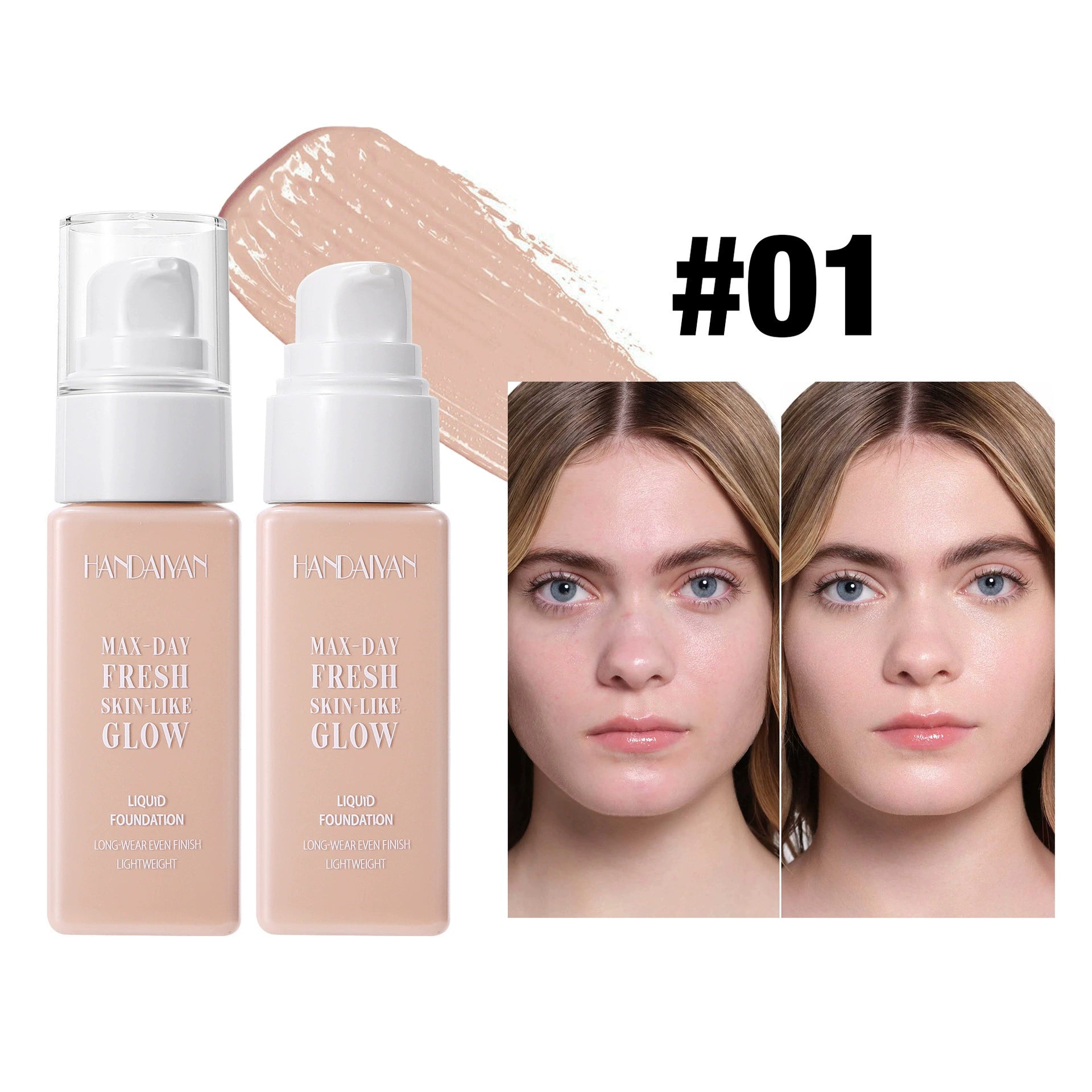HANDAIYAN square bottle foundation, brightening skin tone, long-lasting, waterproof, and colorfast.