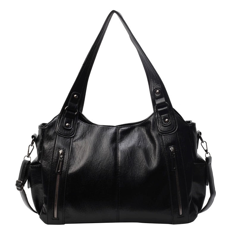 Handbag European and American Retro Pure Color Simple Texture Shoulder Bag Large Capacity Business Trip Commuting Versatile Casual Tote Bag
