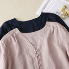 Real Shot of 2025 Summer Versatile Slimming Look Shirt Top Design Niche Women's Linen Unique and Chic Shirt