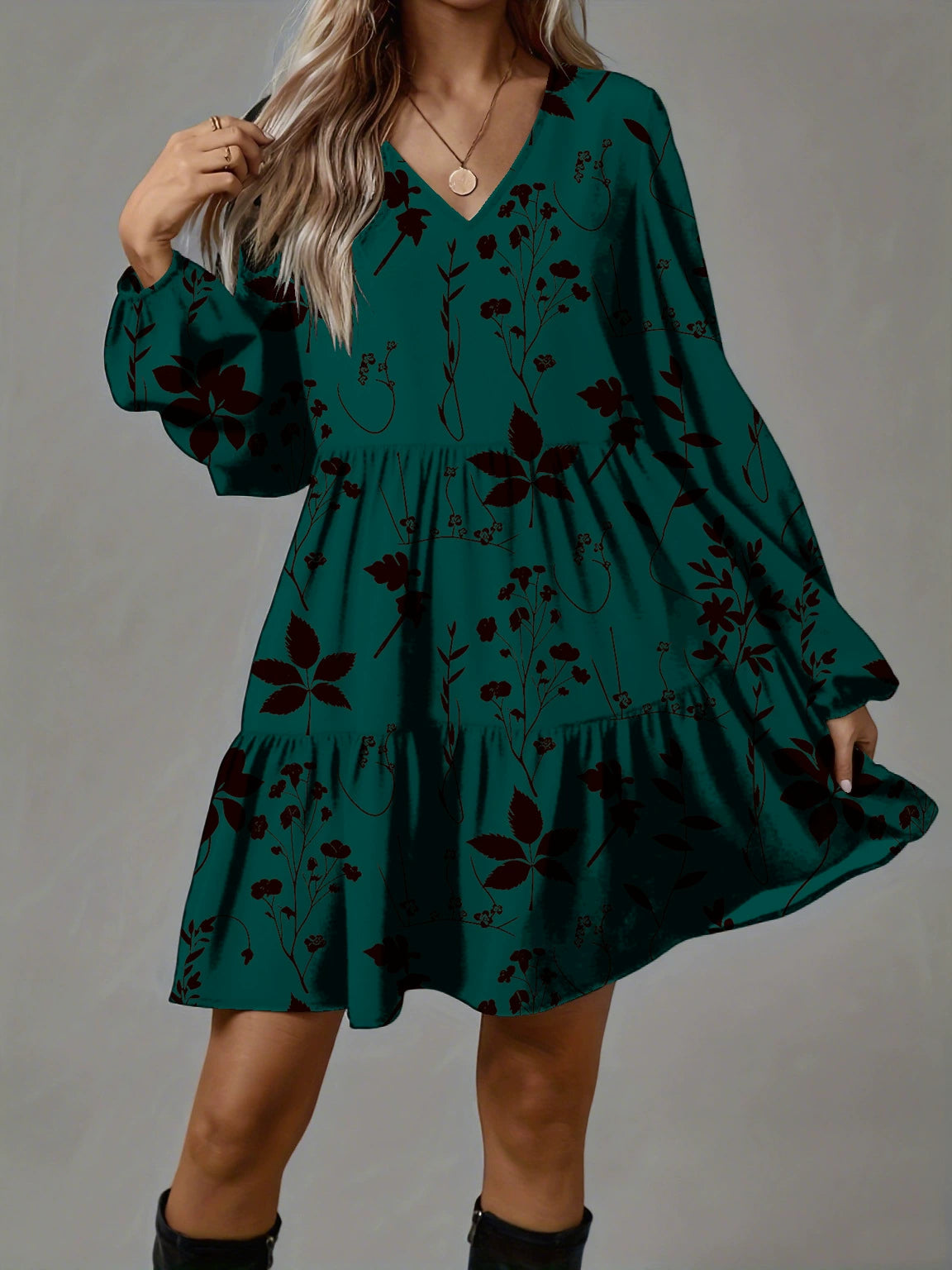 Amazon 2026 European and American Cross-border Spring New Style Plus Size Irregular Print Elegant Dress