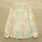 2025 Autumn Korean Style Irregular Printed Shirt Women's Loose and Easiest for Match Double-Layer Cotton Yarn Floral Shirt French Shirt