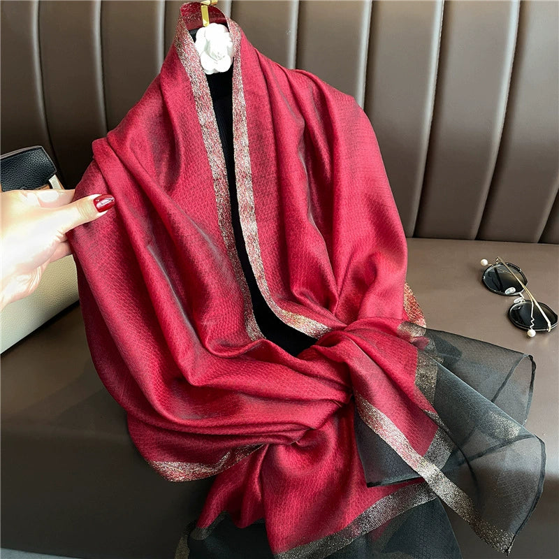 New Korean style solid color all-match silk scarf women's long scarf gold silk sequined silk wool scarf spring and autumn sun protection shawl batch