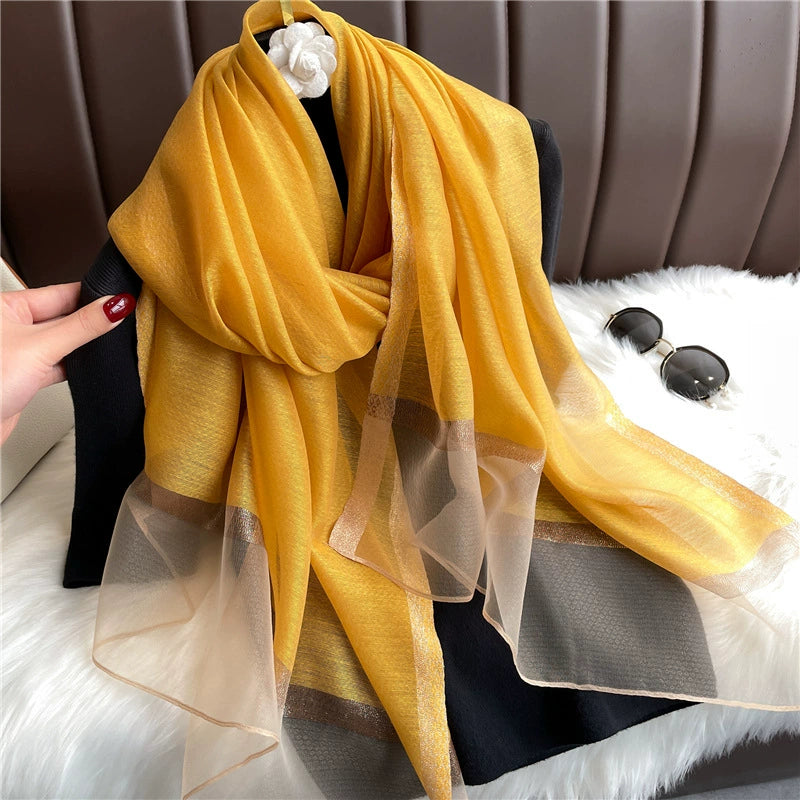 New Korean style solid color all-match silk scarf women's long scarf gold silk sequined silk wool scarf spring and autumn sun protection shawl batch