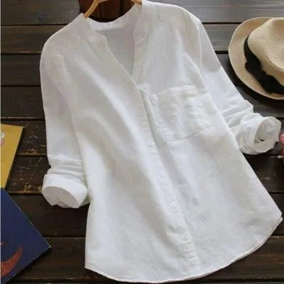 2025 New Spring & Fall Wish Retro Cotton and Linen Shirt Loose Pure Color Casual Shirt