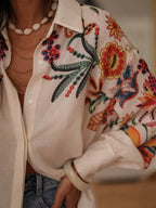 European and American Cross-Border Amazon Women's Clothing 2025 Spring and Summer New Loose Long-Sleeved Digital Printed Shirt Tops