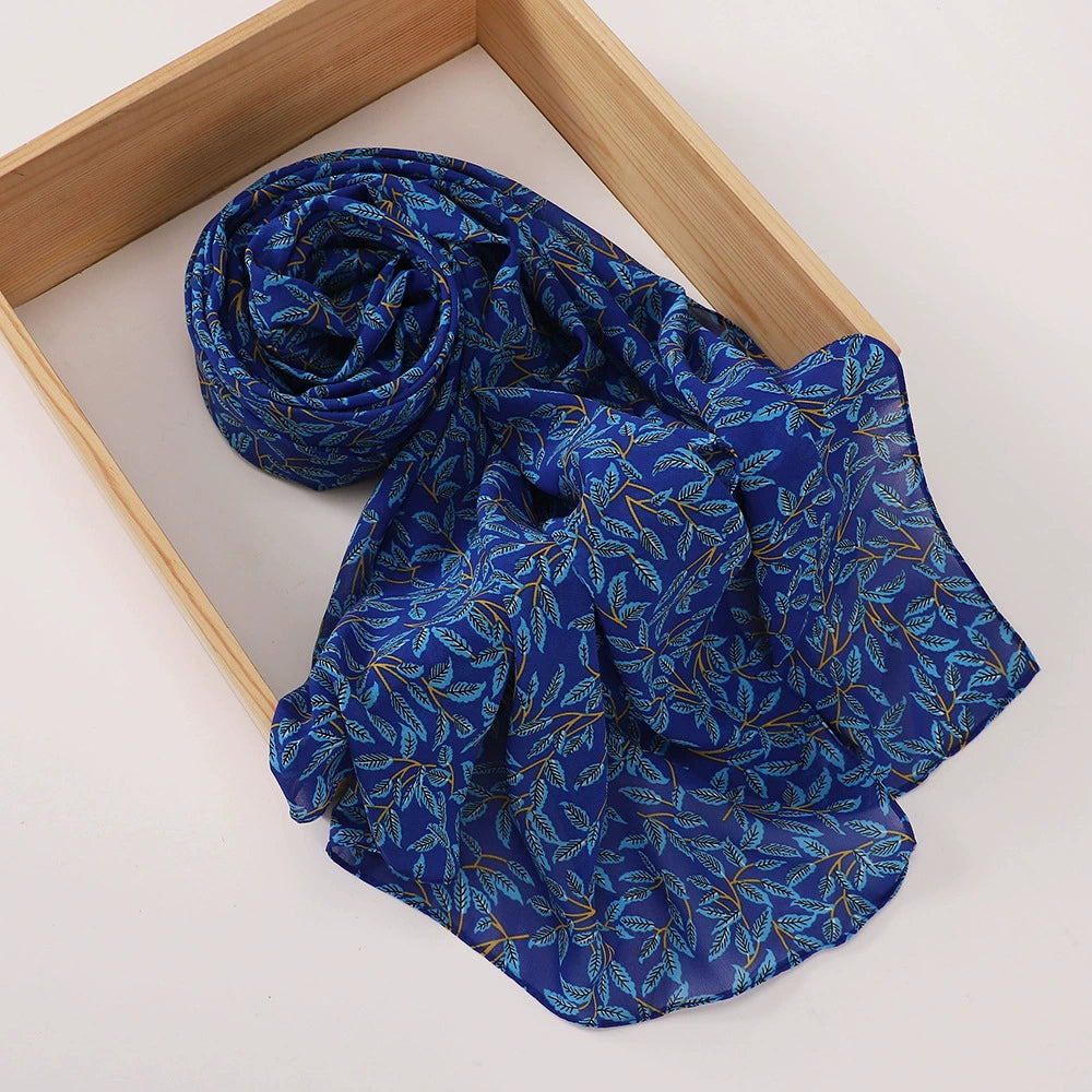 New Malaysian Pearl Chiffon Silk Scarf Rose Print Hijab Hui Turban Gauze Scarf Wholesale
