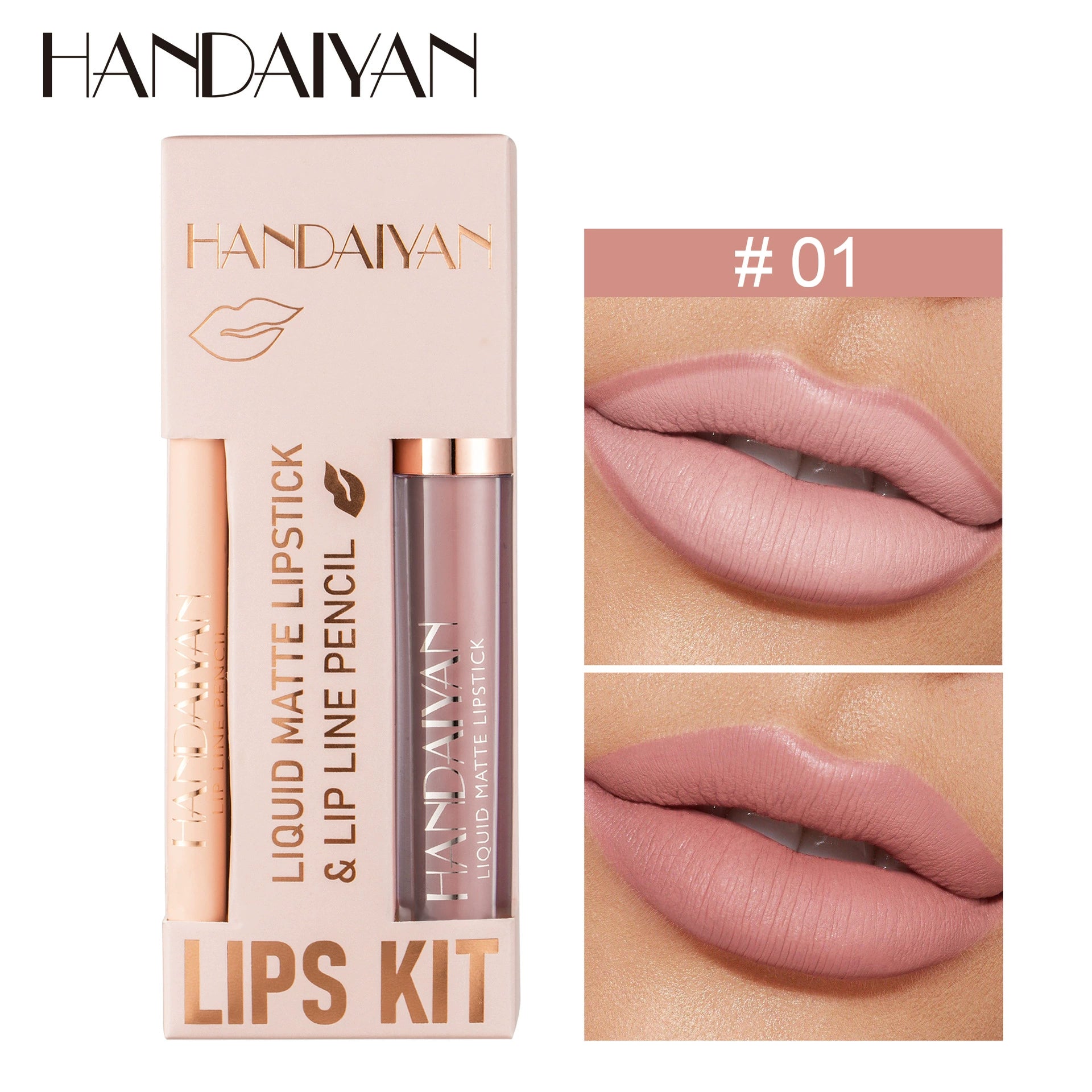 Cross-Border Lip Liner Lip Glaze Set Handaiyan Waterproof Non-Stick Cup Velvet Matte Lipstick Lip Liner Set