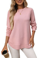 Women's Autumn and Winter New Loose Waffle Casual Versatile T-Shirt Knitted Long Sleeves