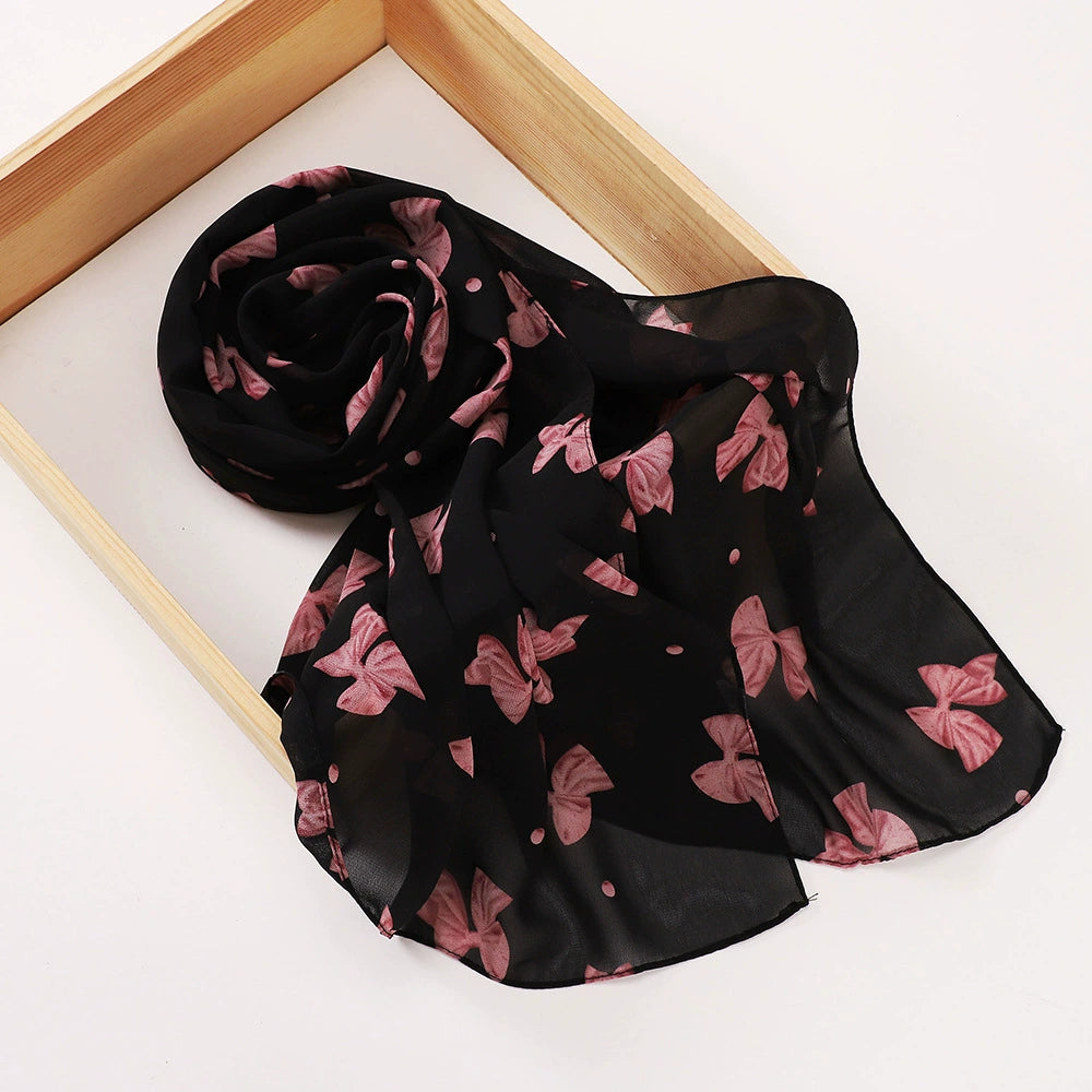 New Malaysian Pearl Chiffon Silk Scarf Rose Print Hijab Hui Turban Gauze Scarf Wholesale