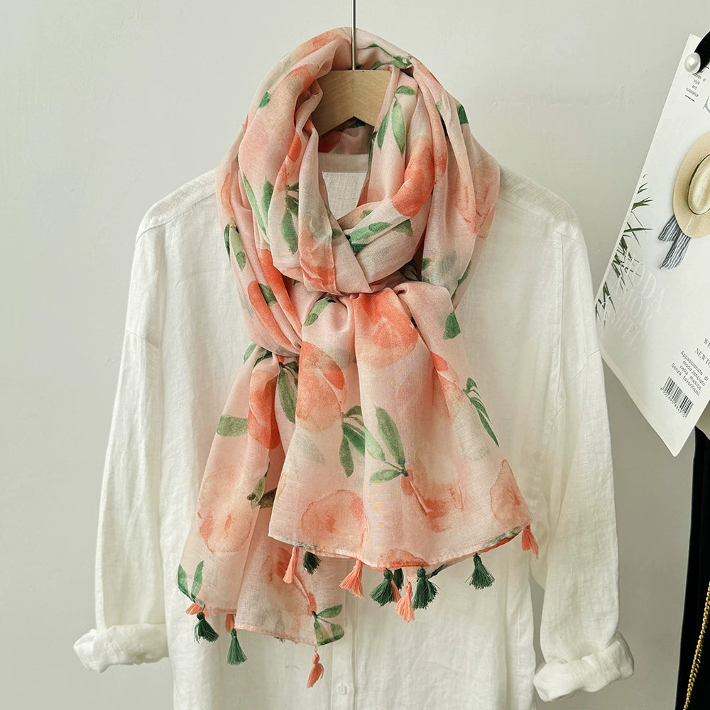 Sweet and Fresh Dye Peach Scarf Women's Spring and Autumn New Cotton All-match Travel Beach Towel Sunscreen Shawl