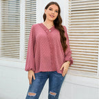 2022 European and American Style Cross-Border Trade Solid Color Woven Elegant Commuter Off-Shoulder Korean Version Long-Sleeve Chiffon Blouse Plus Size