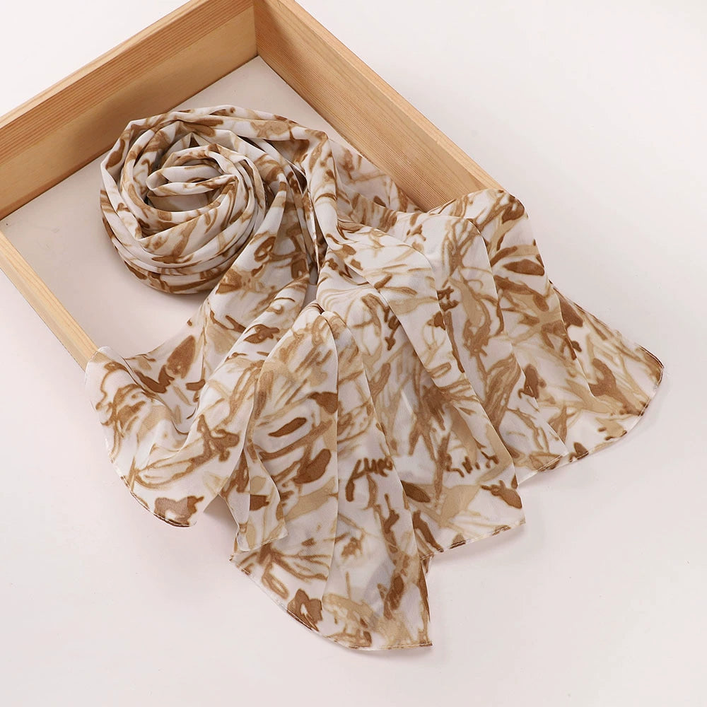 New Malaysian Pearl Chiffon Silk Scarf Rose Print Hijab Hui Turban Gauze Scarf Wholesale