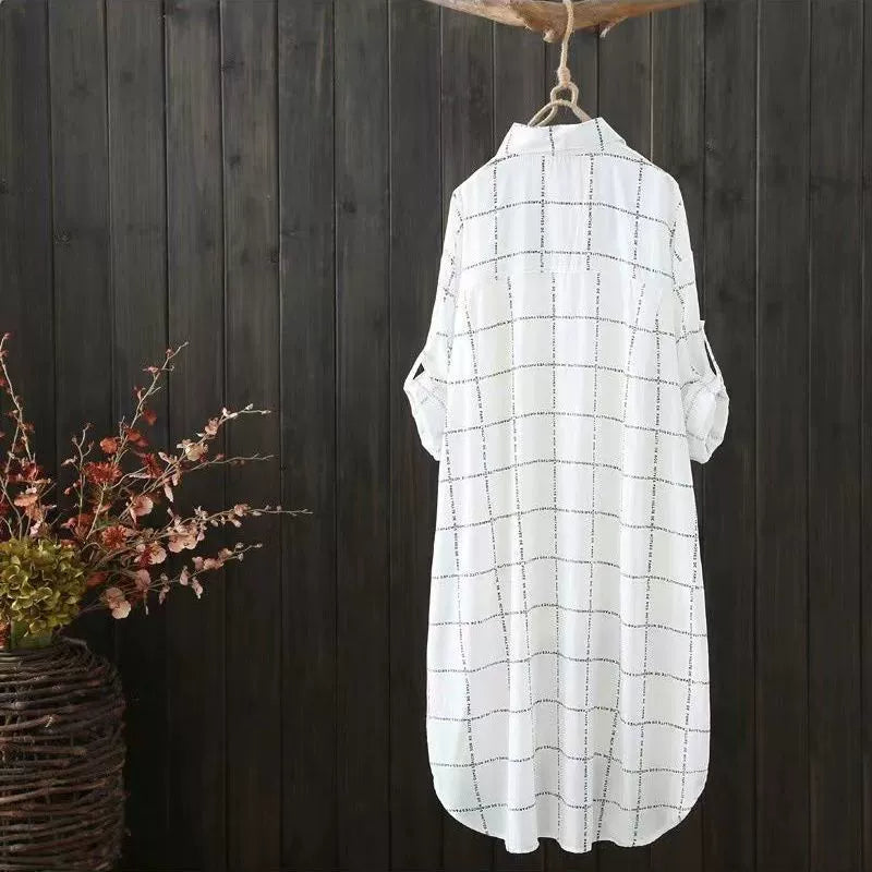 Cross-Border Best-Selling Long-Sleeved Shirt for Women, Mid-Length Sun Protection Clothing, Summer Wear, Letter Plaid Print, Thin Cardigan, Versatile Outerwear