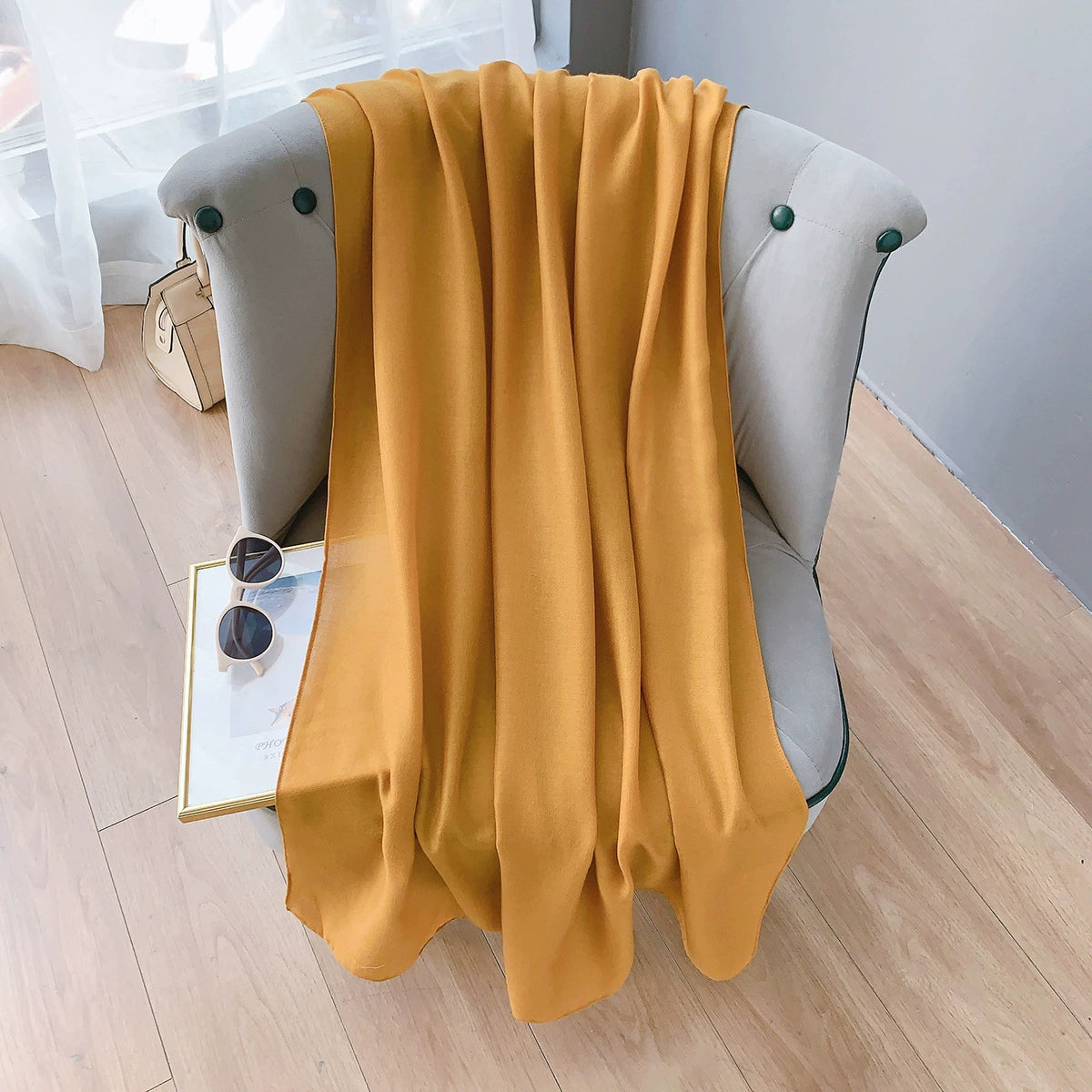 Cotton and Linen Scarf Women's Spring and Summer Artistic Korean-style Long Solid Color Shawl Thin All-match Neck Protecting Silk Scarf for Air-conditioned Room