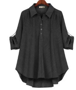 European and American Foreign Trade Women's Spring and Autumn New Two-color Fabric Shirt Large Size Loose Slimming Mid-length All-match Top
