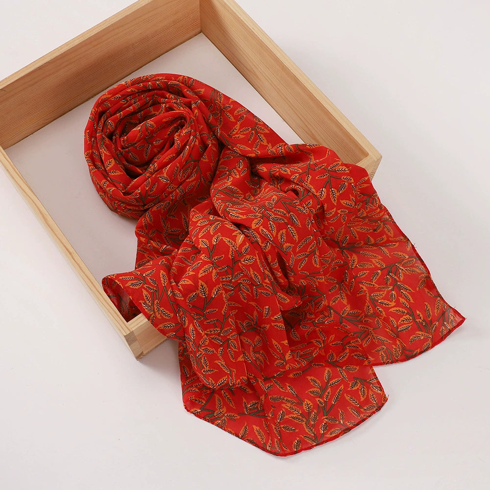 New Malaysian Pearl Chiffon Silk Scarf Rose Print Hijab Hui Turban Gauze Scarf Wholesale